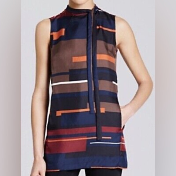 Theory Tops - Theory Nitee Printed 100% Silk Sleeveless Tunic Top N263-39